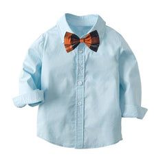 Boys' Stylish Cotton Long-Sleeved Shirt with Suspender Trousers Set