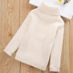 Kids' Cozy Letter Pattern High Neck Velvet Sweater