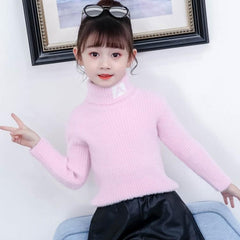 Kids' Cozy Letter Pattern High Neck Velvet Sweater