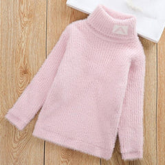 Kids' Cozy Letter Pattern High Neck Velvet Sweater