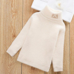 Kids' Cozy Letter Pattern High Neck Velvet Sweater