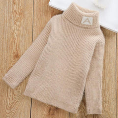 Kids' Cozy Letter Pattern High Neck Velvet Sweater