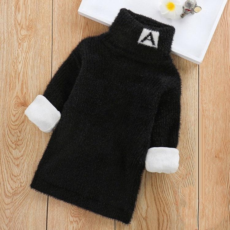 Cozy Kids' Turtleneck Knitted Sweater with Mink Velvet and Letter Design