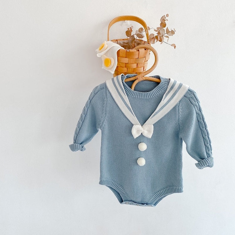 Combinaison en tricot avec nœud et col bleu marine pour fille