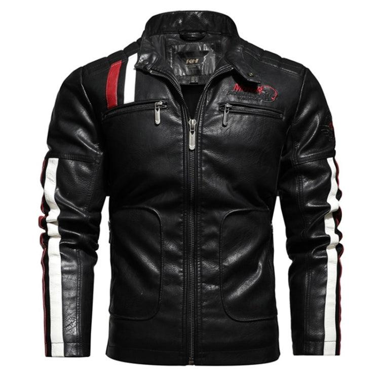 Men's Fitted Motorcycle Leather Jacket with Autumn & Winter Embroidery Design