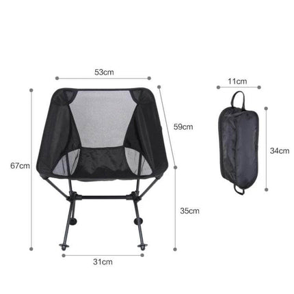 Outdoor Portable Folding Camping Chair Black for Beach and Fishing - Lightweight Aluminum Frame, Breathable Mesh, Folded Carry Bag
