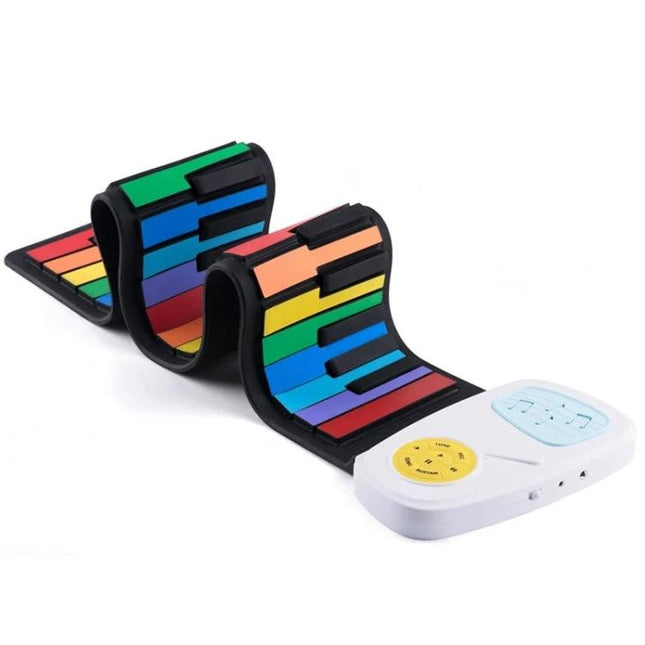 Colorful Silicone Electronic Piano for Children's Daily Music Practice - roll-up rainbow keys with built-in control panel for easy travel and daily practice