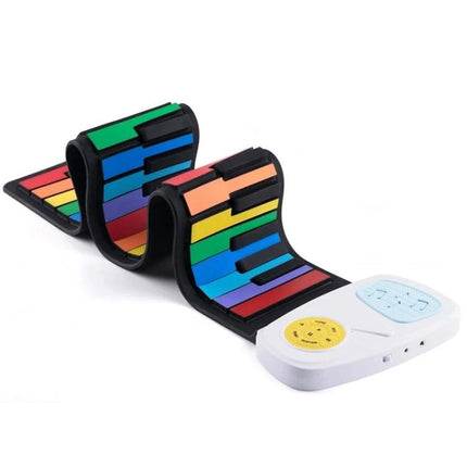 Colorful Silicone Electronic Piano for Children's Daily Music Practice rolled-up rainbow keys with white control panel for easy travel and daily lessons