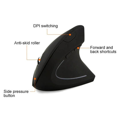 Ergonomic Vertical Wireless Mouse for Comfortable Navigation - black vertical mouse with DPI button, anti-skid roller, side pressure button and forward/back shortcuts