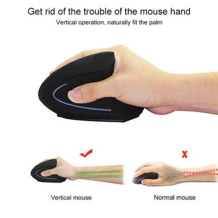 Ergonomic Vertical Wireless Mouse for Comfortable Navigation showing a hand-held vertical design reducing wrist strain