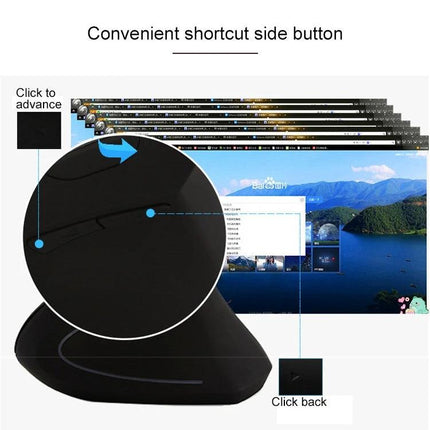 Ergonomic Vertical Wireless Mouse for Comfortable Navigation with convenient shortcut side buttons for forward and back browsing