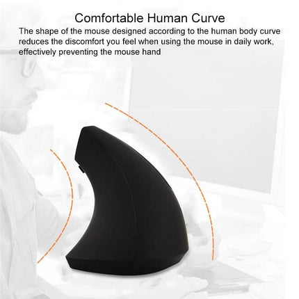 Ergonomic Vertical Wireless Mouse for Comfortable Navigation – black vertical ergonomic mouse showing natural hand curve for reduced wrist strain