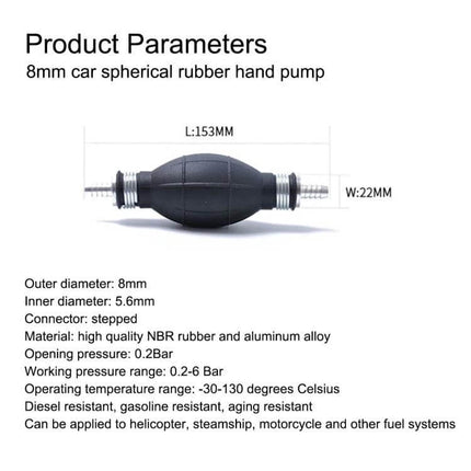 8mm Gasoline Hand Pump For Cars And Motorcycles Everyday Use - black 8mm rubber hand fuel pump with aluminum connectors, 153mm length, for cars motorcycles helicopters