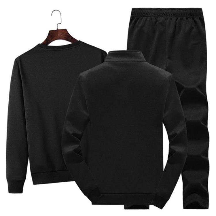 Men's Stylish 3-Piece Velvet Autumn Sports Outfit: Round Neck Shirt, Chic Cardigan, and Comfortable Trousers