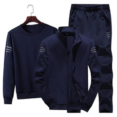 Men's Stylish 3-Piece Velvet Autumn Sports Outfit: Round Neck Shirt, Chic Cardigan, and Comfortable Trousers DARK Blue XXXL