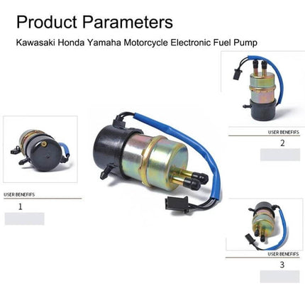 Universal Motorcycle Fuel Pump For Kawasaki Yamaha Honda - 12V direct replacement fuel pump with blue wiring and mounting bracket, OE 49040-1063/1056/1054 compatible