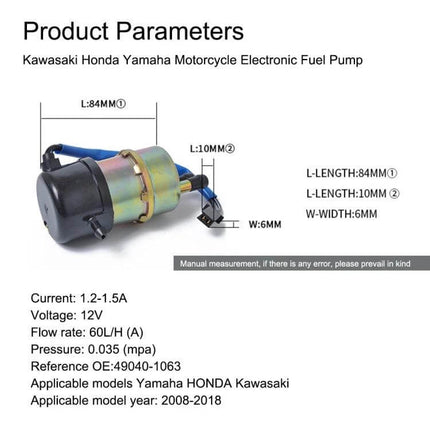Universal Motorcycle Fuel Pump For Kawasaki Yamaha Honda 12V 1.2–1.5A front-mount replacement OE 49040-1063 2008-2018