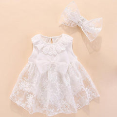 Vestido de niña pequeña con lazo (color: blanco, talla: 66-73)