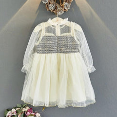 Cute Pastoral Long Sleeve Mesh Dress for Girls