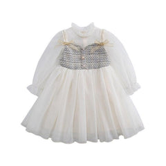 Cute Pastoral Long Sleeve Mesh Dress for Girls