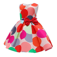 Girls' Sleeveless Dot Print Cartoon Princess Dress with Bow