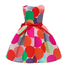 Girls' Sleeveless Dot Print Cartoon Princess Dress with Bow