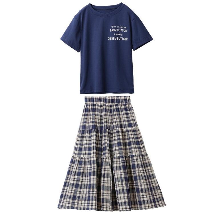 Girls Short Sleeve T-Shirt with Plaid Skirt Set