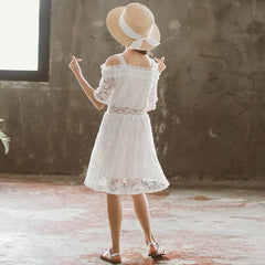 Girls Cotton Lace Short Sleeve Dress