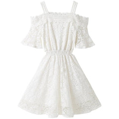 Girls Cotton Lace Short Sleeve Dress