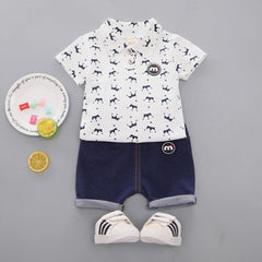 Boys' Two-Piece Summer Crown Outfit with Stand-Up Collar