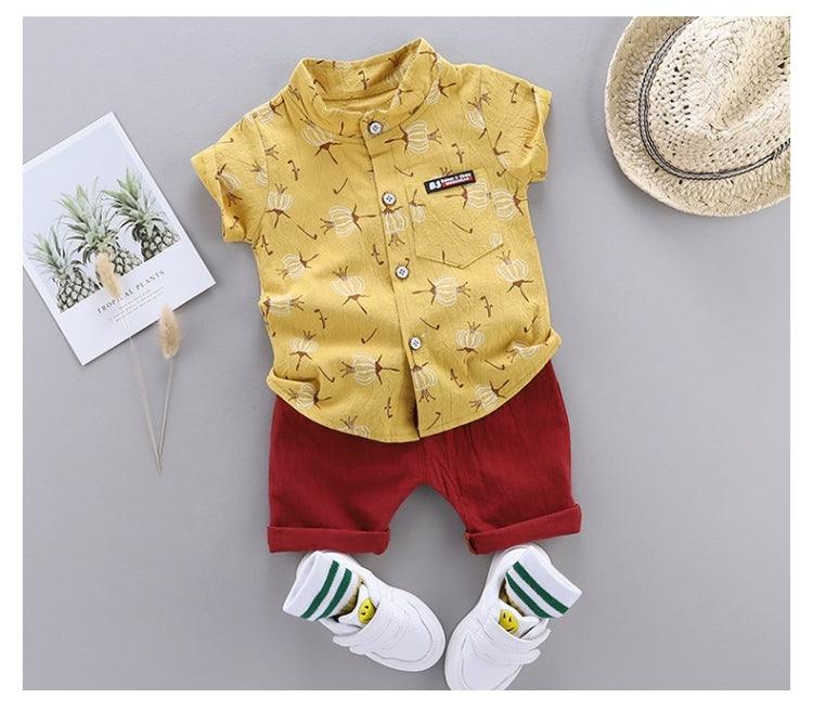 Children's Summer Short Sleeve Two-Piece Outfit with Pandelion Print