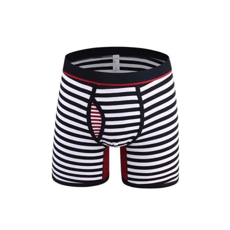 Men's Plus-Size Cotton Long Boxer Briefs with Stripes