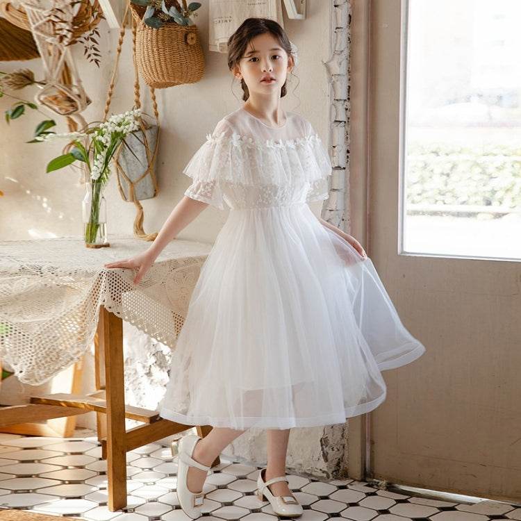 Girls Embroidered Lace Mesh Princess Dress White 110cm 160cm