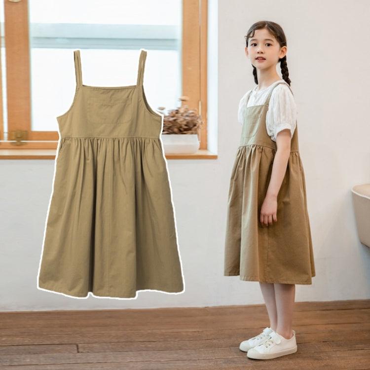 Girls Stylish Summer Suspender Skirt with Pockets (Color: As Shown, Size: 150cm)