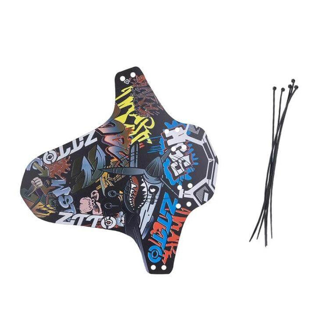 ZTTO Bicycle Fenders For Mountain Road Bikes, Short Style - colorful graffiti short front/rear mudguard with zip ties