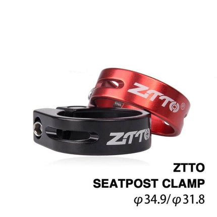 ZTTO Seatpost Clamp 34.9mm Aluminium Alloy for MTB and Road Bikes - lightweight hollow aluminum clamp in red and black, secure quick-release design