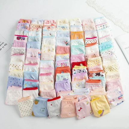 Soft Children's Cotton Underwear with Colorful Floral Pattern neatly arranged in rows showing vibrant colors and breathable soft cotton for everyday kids wear