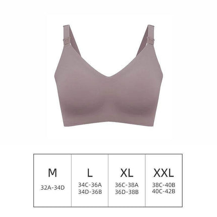 Women's Simple Glossy Seamless Maternity Bra for Daily Wear in nude pink with fixed double-shoulder straps, smooth nylon seamless support