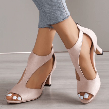 Womens Fish Mouth Heeled Sandals With Back Zipper For Summer Dress