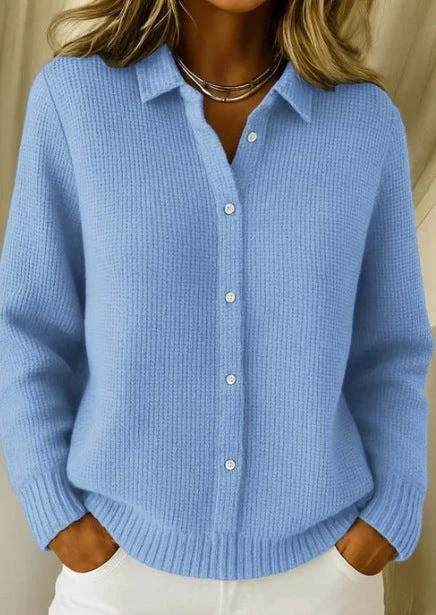 Women's Casual Retro Plaid Contrast Sweater for Everyday Outings - light blue casual knit shirt styled with collar and buttons