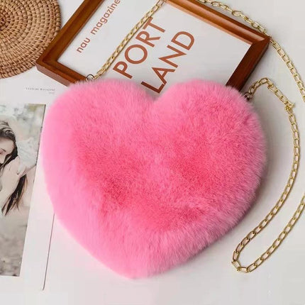 Plush Heart Shoulder Bag With Chain Strap Medium Pink