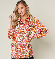 Double Take Full Size Printed Button Up Long Sleeve Shirt