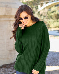 Basic Bae Full Size Ribbed Round Neck Long Sleeve Knit Top