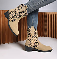 Leopard Suede Block Heel Boots