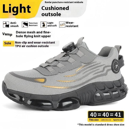 Flyknit Safety Work Shoes With Puncture Resistant Toe gray breathable TPU Flyknit safety shoe with puncture-resistant toe cap and cushioned outsole
