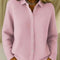 Women's Casual Retro Plaid Contrast Sweater for Everyday Outings modeled in soft pink knit with button front and collar