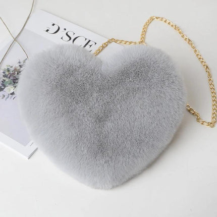 Plush Heart Shoulder Bag With Chain Strap Medium Pink