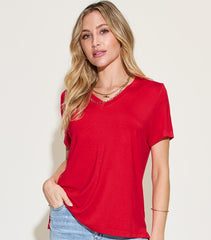 Basic Bae Full Size V-Neck High-Low T-Shirt