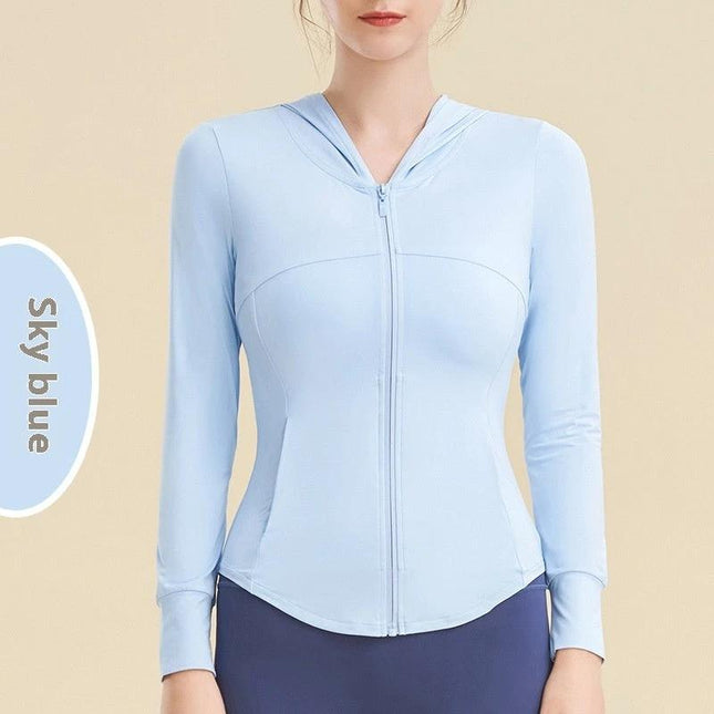 Women's Long Sleeve Sun Protection Shirt for Outdoor Use in sky blue zip-up breathable nylon hoodie for hiking cycling and gardening