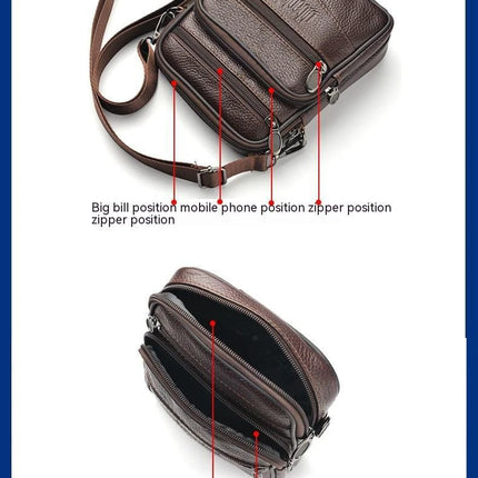 Men Genuine Leather Waist Bag For Travel Black Crossbody Pouch